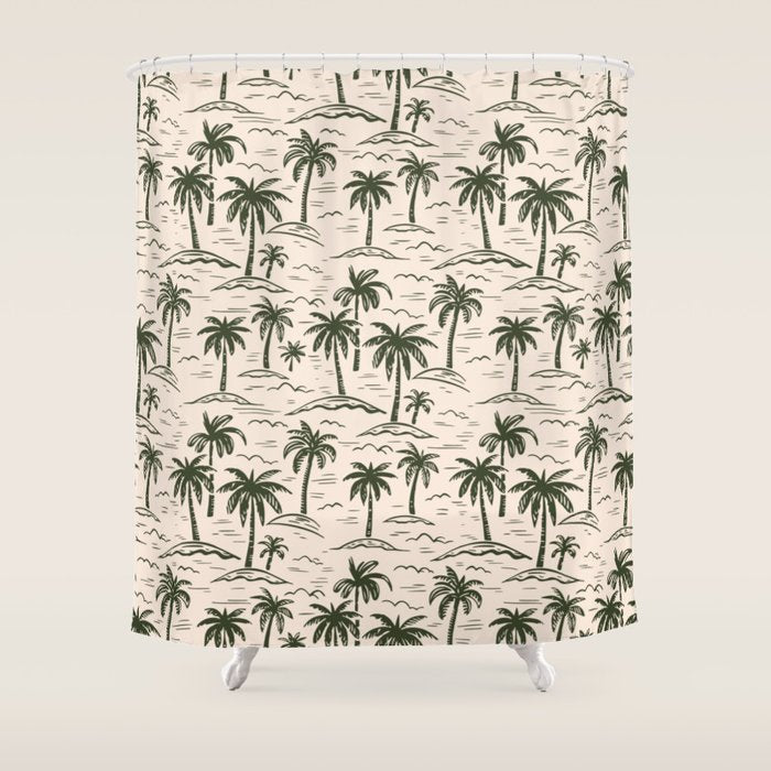 Vintage tropical palm tree island pattern Shower Curtain Gallery Image 1