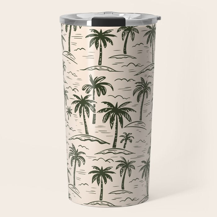 Vintage tropical palm tree island pattern Travel Mug Gallery Image 1