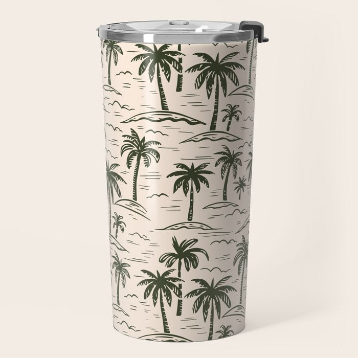 Vintage tropical palm tree island pattern Travel Mug Gallery Image 2