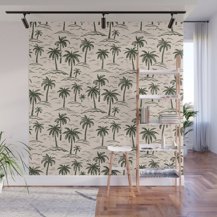 Vintage tropical palm tree island pattern Wall Mural Gallery Image 1