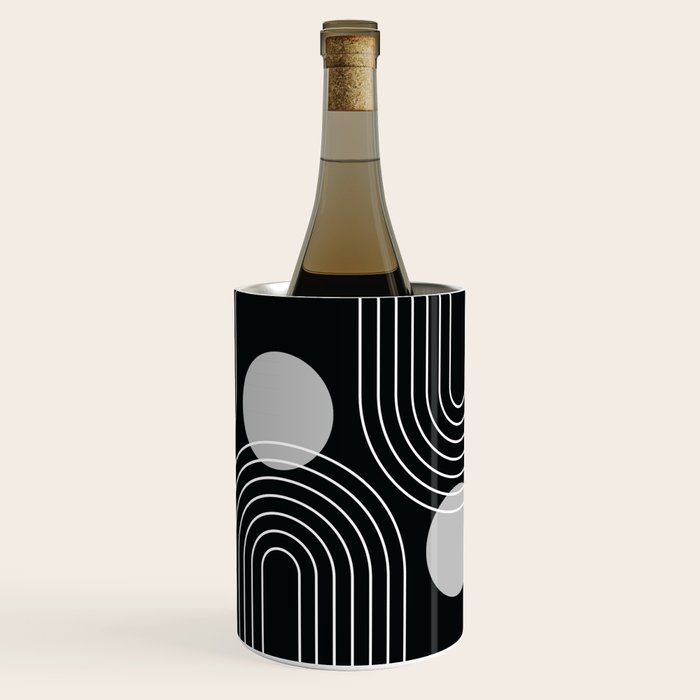 Mid Century Modern Geometric 109 in Black and White (Rainbow and Sun Abstraction) Wine Chiller Gallery Image 3