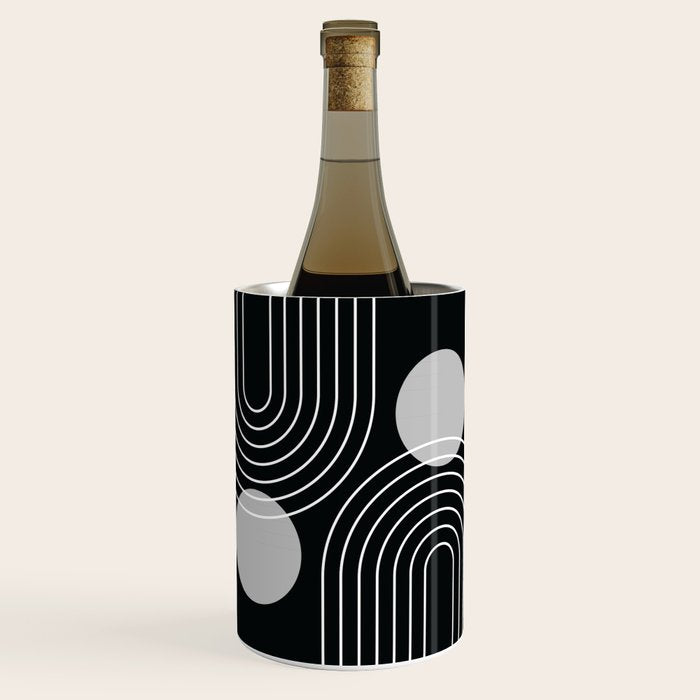 Mid Century Modern Geometric 109 in Black and White (Rainbow and Sun Abstraction) Wine Chiller Gallery Image 1