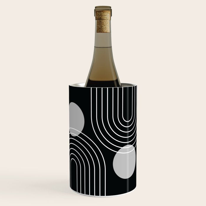 Mid Century Modern Geometric 109 in Black and White (Rainbow and Sun Abstraction) Wine Chiller Gallery Image 2
