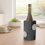 Mid Century Modern Geometric 109 in Black and White (Rainbow and Sun Abstraction) Wine Chiller Gallery Image 4