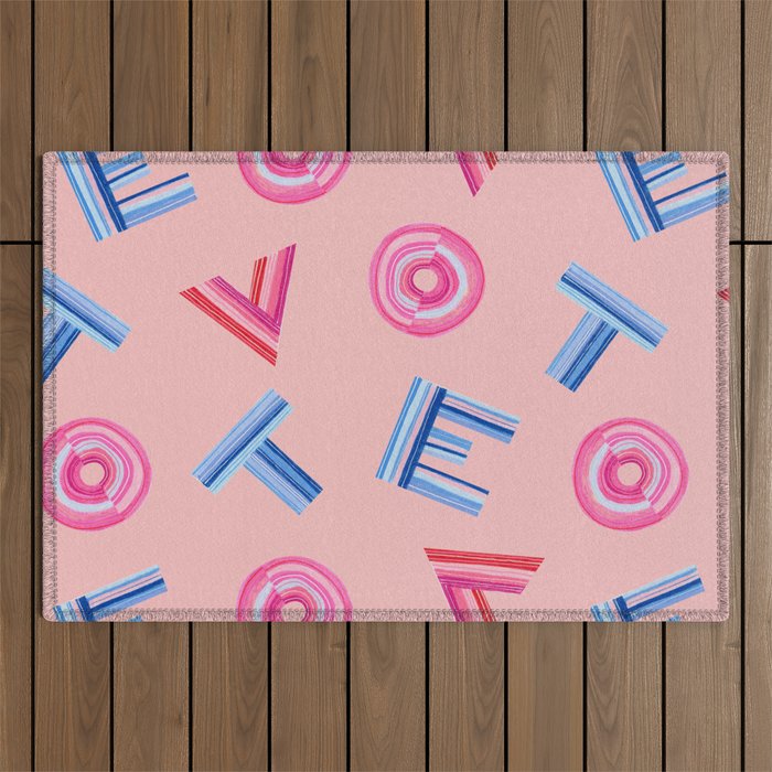 Cast Your Vote | Hand-Lettered Pattern in Peach Outdoor Rug Gallery Image 1