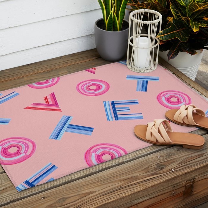 Cast Your Vote | Hand-Lettered Pattern in Peach Outdoor Rug Gallery Image 2