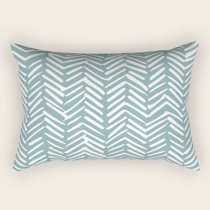 Herringbone, Teal, Boho Art Rectangular Pillow Gallery Image 1