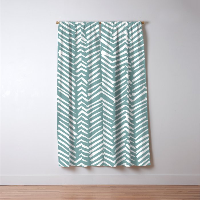 Herringbone, Teal, Boho Art Window Curtain Gallery Image 3