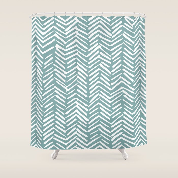 Herringbone, Teal, Boho Art Shower Curtain Gallery Image 1