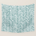 Herringbone, Teal, Boho Art Wall Tapestry Gallery Image 4