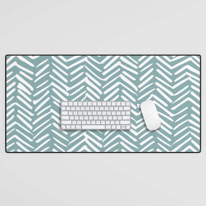 Herringbone, Teal, Boho Art Desk Mat Gallery Image 1