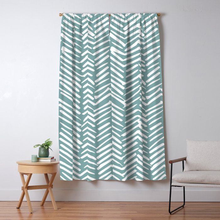 Herringbone, Teal, Boho Art Window Curtain Gallery Image 5