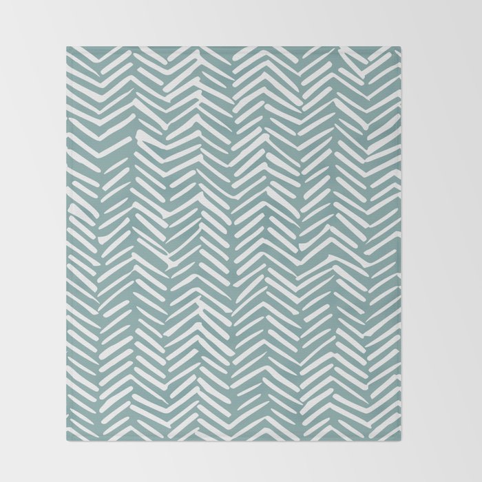 Herringbone, Teal, Boho Art Throw Blanket Gallery Image 2