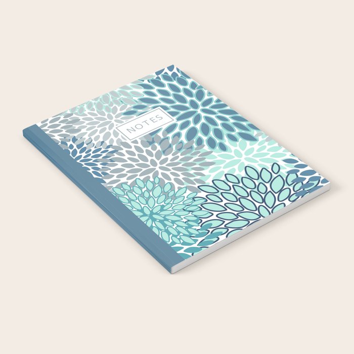 Festive, Floral Prints, Teal, Turquoise and Gray Notebook Gallery Image 2