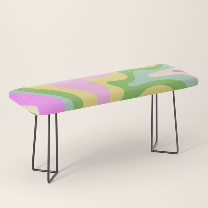 Pastel Retro Liquid Swirl Abstract Pattern Pink Green Yellow Bench Gallery Image 1