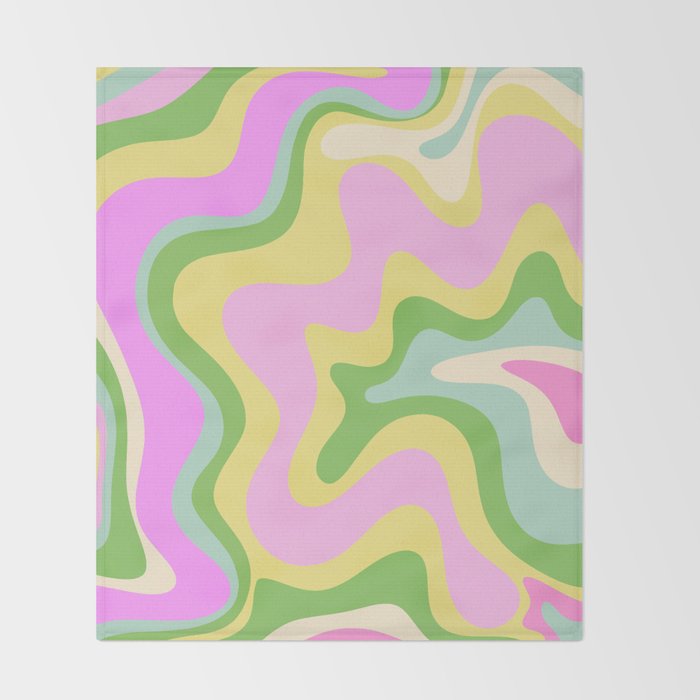 Pastel Retro Liquid Swirl Abstract Pattern Pink Green Yellow Throw Blanket Gallery Image 2