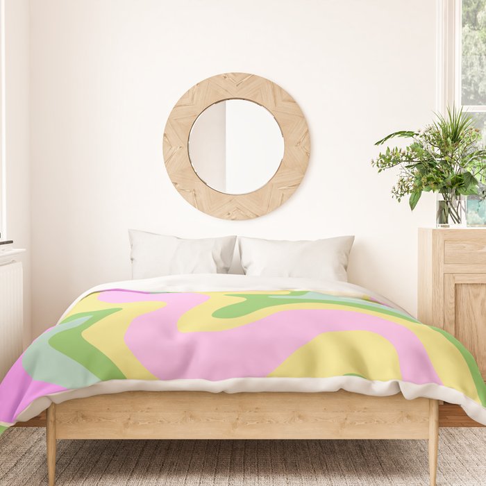 Pastel Retro Liquid Swirl Abstract Pattern Pink Green Yellow Duvet Cover Gallery Image 3