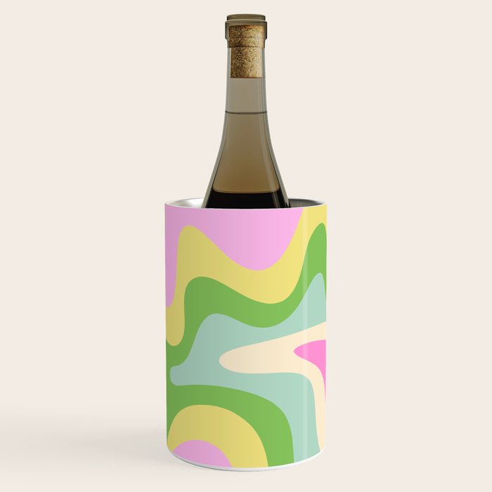 Pastel Retro Liquid Swirl Abstract Pattern Pink Green Yellow Wine Chiller Gallery Image 3
