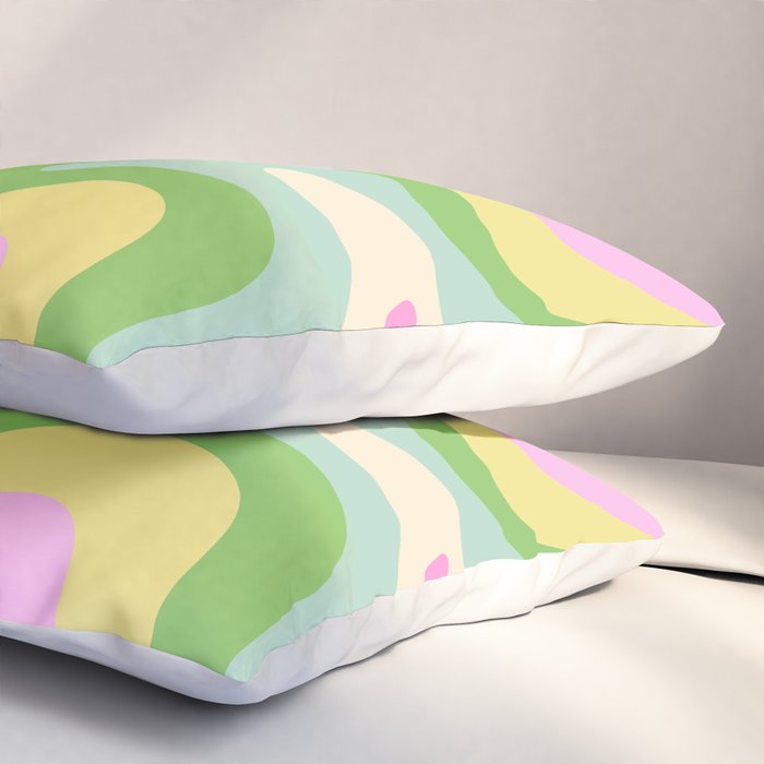 Pastel Retro Liquid Swirl Abstract Pattern Pink Green Yellow Pillow Sham Gallery Image 3