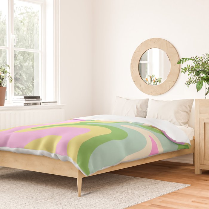 Pastel Retro Liquid Swirl Abstract Pattern Pink Green Yellow Duvet Cover Gallery Image 2