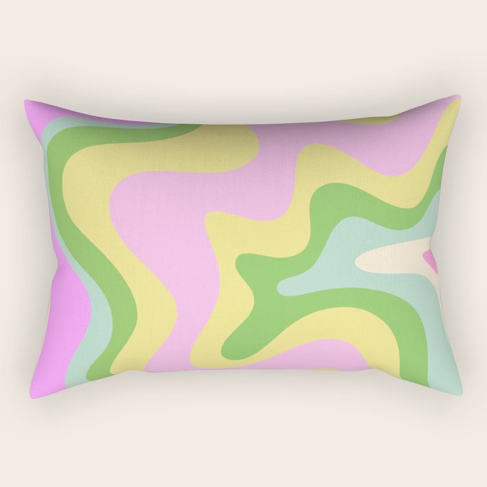 Pastel Retro Liquid Swirl Abstract Pattern Pink Green Yellow Rectangular Pillow Gallery Image 1