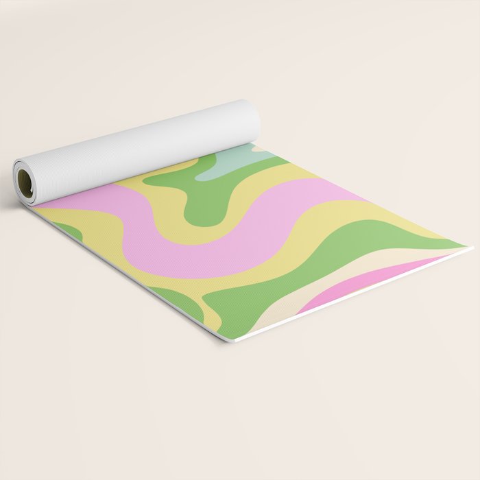 Pastel Retro Liquid Swirl Abstract Pattern Pink Green Yellow Yoga Mat Gallery Image 2
