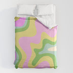 Pastel Retro Liquid Swirl Abstract Pattern Pink Green Yellow Duvet Cover Gallery Image 6