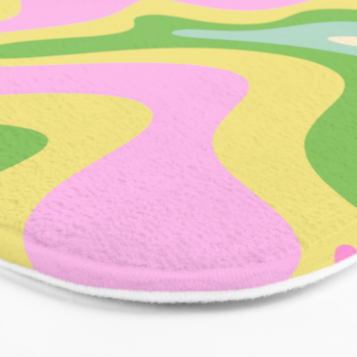 Pastel Retro Liquid Swirl Abstract Pattern Pink Green Yellow Bath Mat Gallery Image 3