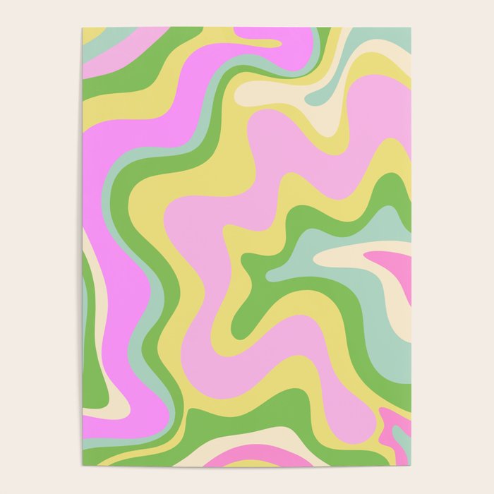 Pastel Retro Liquid Swirl Abstract Pattern Pink Green Yellow Poster Gallery Image 4