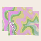 Pastel Retro Liquid Swirl Abstract Pattern Pink Green Yellow Placemat Gallery Image 1