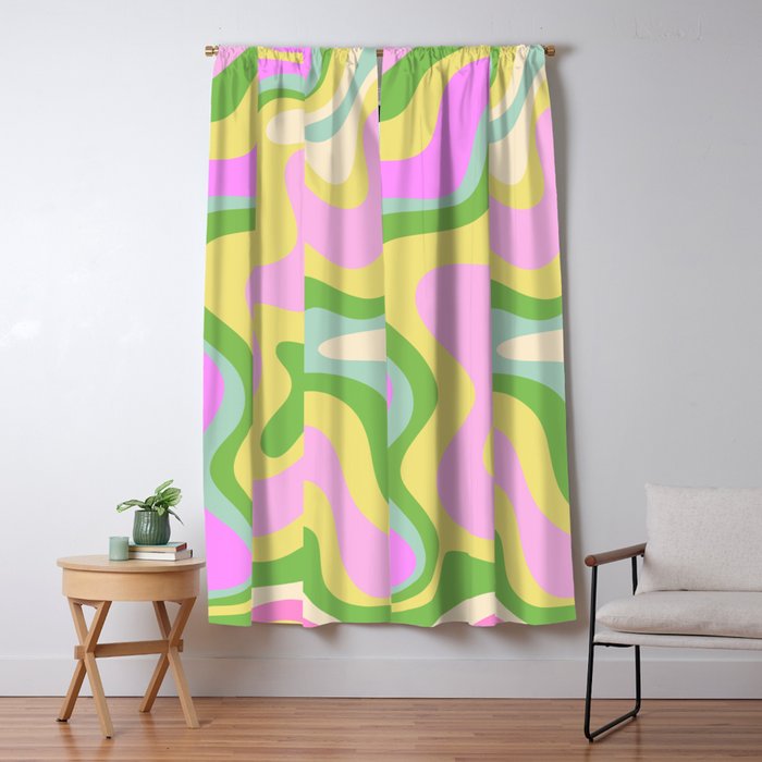 Pastel Retro Liquid Swirl Abstract Pattern Pink Green Yellow Window Curtain Gallery Image 1