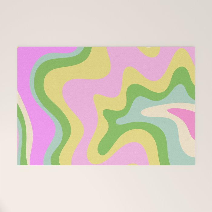 Pastel Retro Liquid Swirl Abstract Pattern Pink Green Yellow Welcome Mat Gallery Image 1