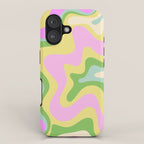 Pastel Retro Liquid Swirl Abstract Pattern Pink Green Yellow iPhone Case Gallery Image 1