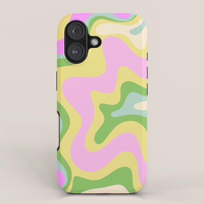 Pastel Retro Liquid Swirl Abstract Pattern Pink Green Yellow iPhone Case Gallery Image 1