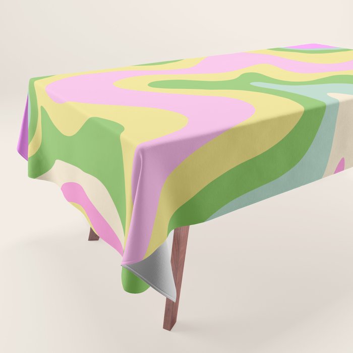 Pastel Retro Liquid Swirl Abstract Pattern Pink Green Yellow Tablecloth Gallery Image 1