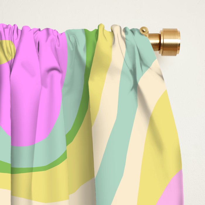 Pastel Retro Liquid Swirl Abstract Pattern Pink Green Yellow Window Curtain Gallery Image 2