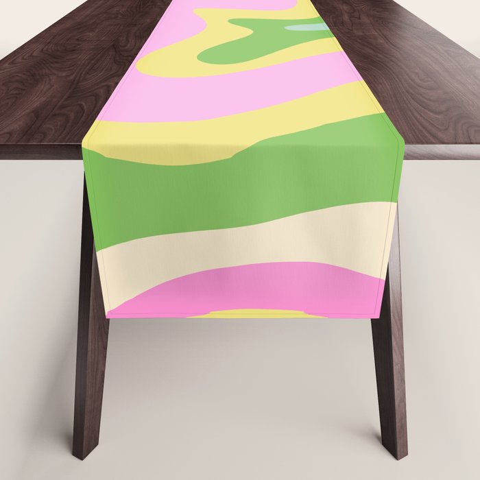 Pastel Retro Liquid Swirl Abstract Pattern Pink Green Yellow Table Runner Gallery Image 1