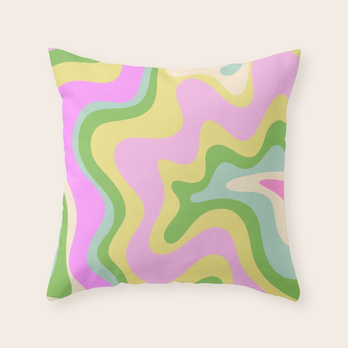 Pastel Retro Liquid Swirl Abstract Pattern Pink Green Yellow Throw Pillow Gallery Image 1