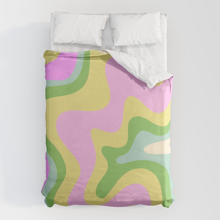 Pastel Retro Liquid Swirl Abstract Pattern Pink Green Yellow Duvet Cover Gallery Image 1