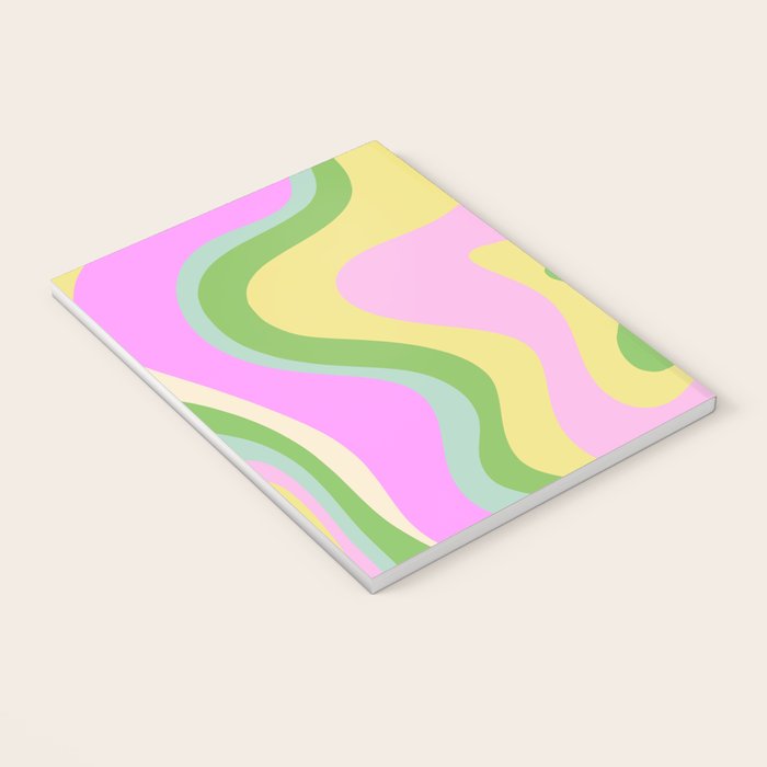 Pastel Retro Liquid Swirl Abstract Pattern Pink Green Yellow Notebook Gallery Image 3