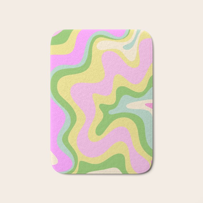 Pastel Retro Liquid Swirl Abstract Pattern Pink Green Yellow Bath Mat Gallery Image 1