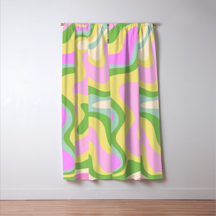 Pastel Retro Liquid Swirl Abstract Pattern Pink Green Yellow Window Curtain Gallery Image 3