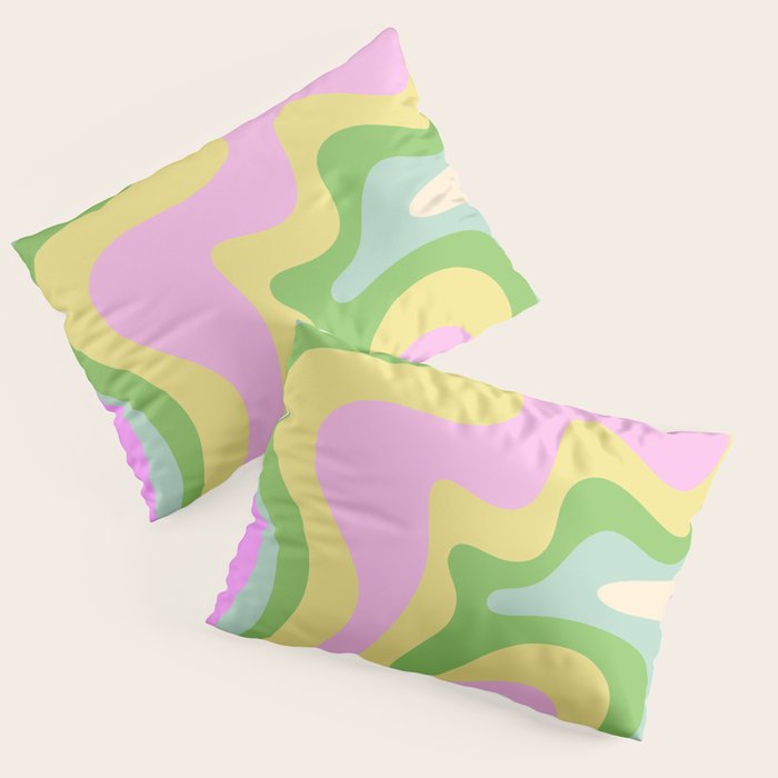 Pastel Retro Liquid Swirl Abstract Pattern Pink Green Yellow Pillow Sham Gallery Image 3