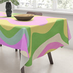 Pastel Retro Liquid Swirl Abstract Pattern Pink Green Yellow Tablecloth Gallery Image 3