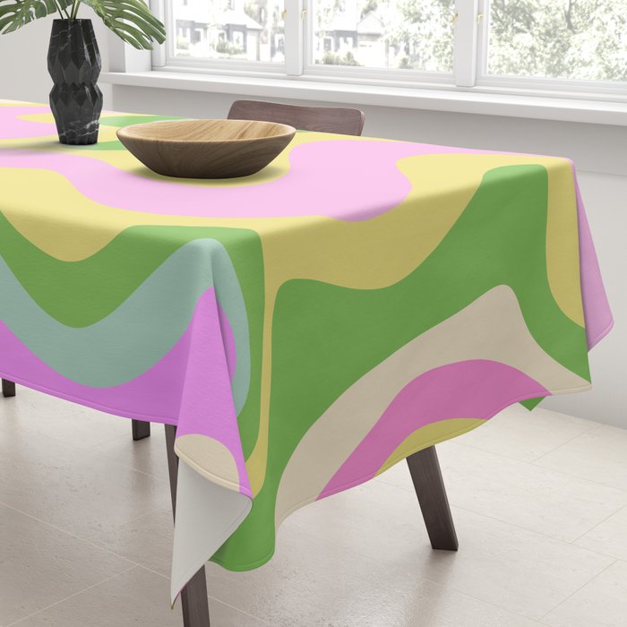 Pastel Retro Liquid Swirl Abstract Pattern Pink Green Yellow Tablecloth Gallery Image 3