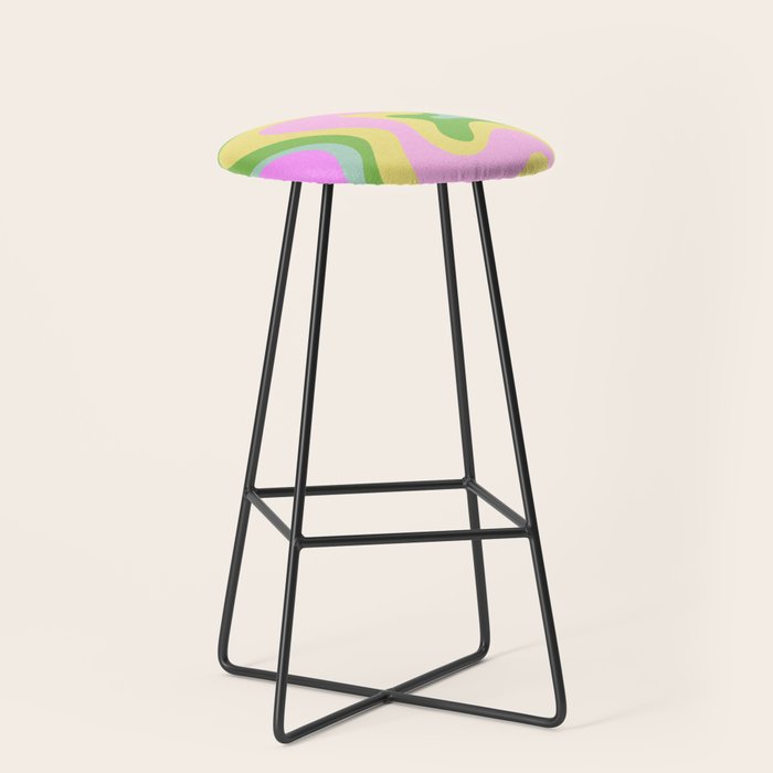 Pastel Retro Liquid Swirl Abstract Pattern Pink Green Yellow Stool Gallery Image 1