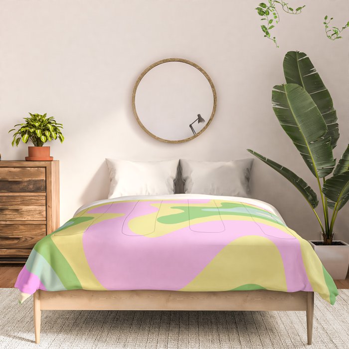 Pastel Retro Liquid Swirl Abstract Pattern Pink Green Yellow Comforter Gallery Image 3