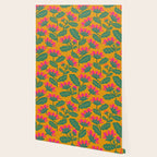 Art Nouveau Pink and Orange Tropical Flowers on Yellow Background Wallpaper Gallery Image 2
