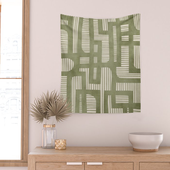 Green Abstract Lines Original Art Work  Wall Tapestry Gallery Image 2