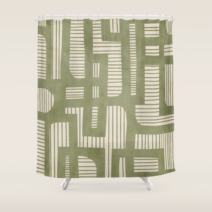 Green Abstract Lines Original Art Work  Shower Curtain Gallery Image 1